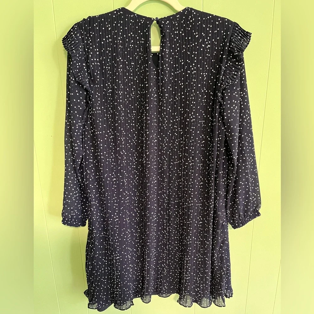 VINEYARD VINES Girls' Polka Dot Pleated Dress Navy Blue Flutter Sleeves …